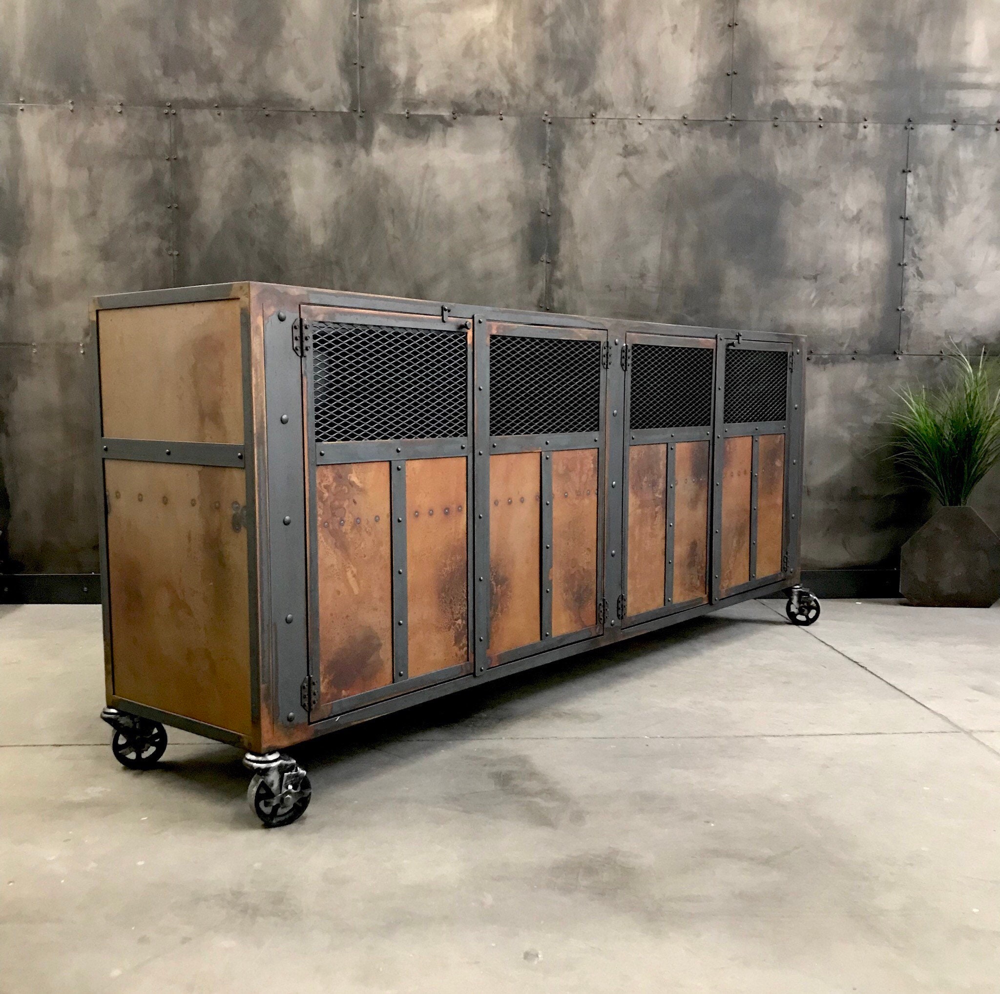 Industrial steampunk themed buffet tv stand metal cabinet ...