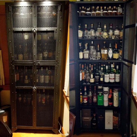Tall Locking Liquor Cabinet Idustrial Storage Cabinet Pantry Etsy
