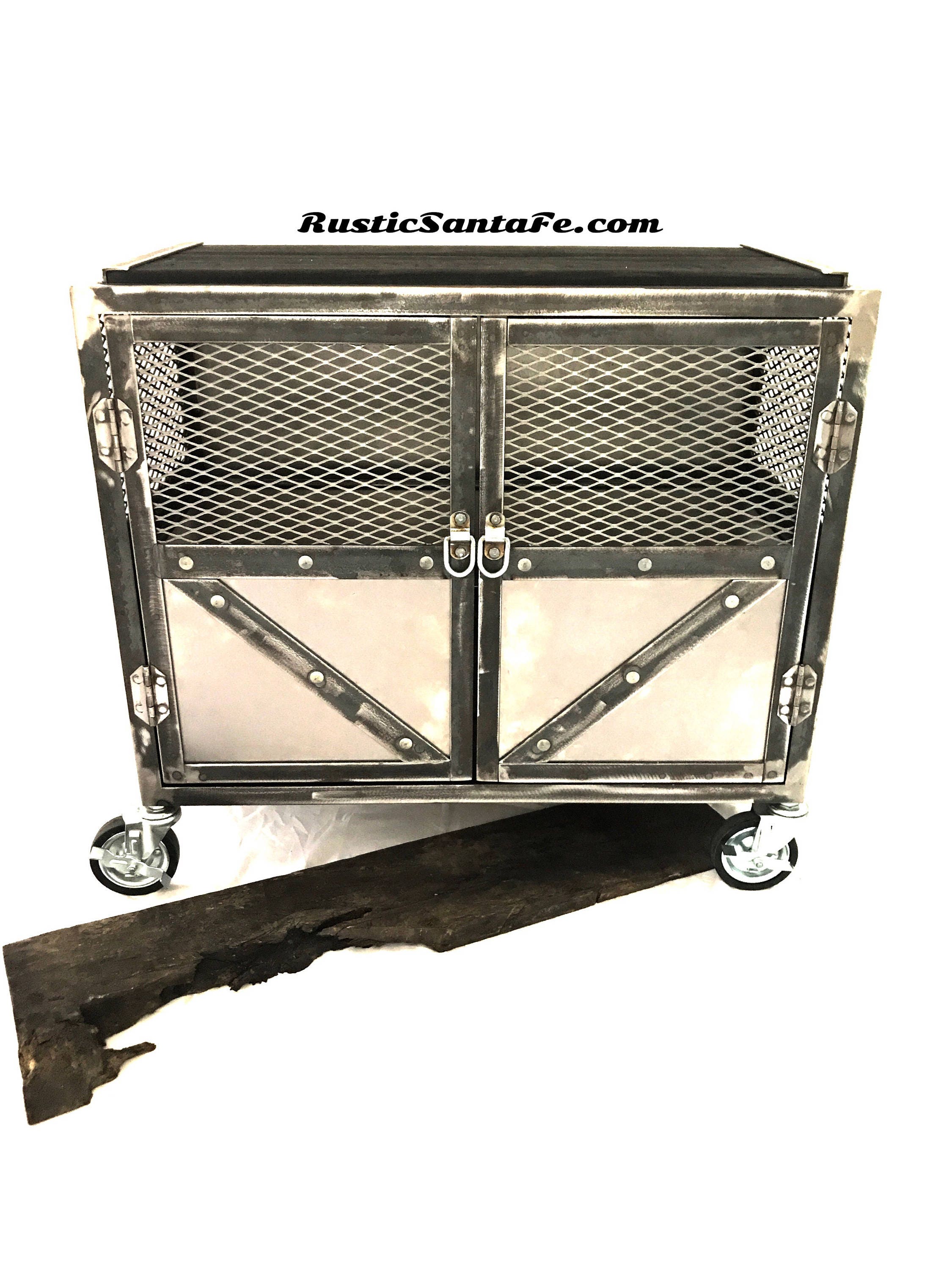 Raw Steel Cabinet Tv Stand Media With Wood Top 1