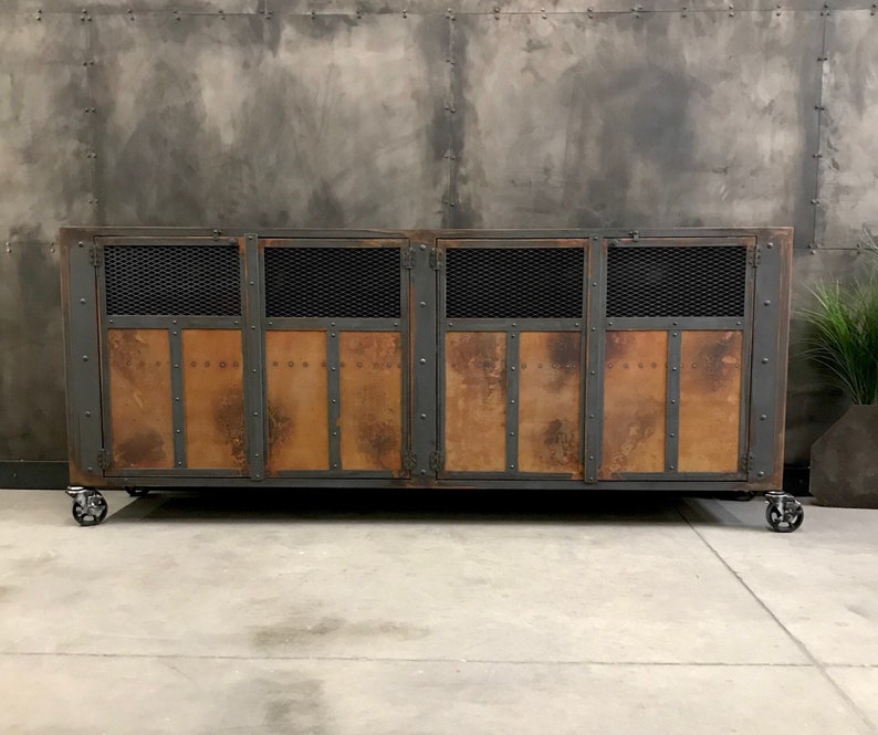 Metal Cabinet Industrial Steampunk Themed Buffet Media Cabinet Tv Stand Home Living Living Room Furniture