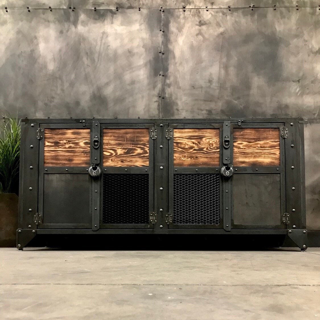 Locking Industrial Liquor Cabinet Wood And Steel Home Bar Area