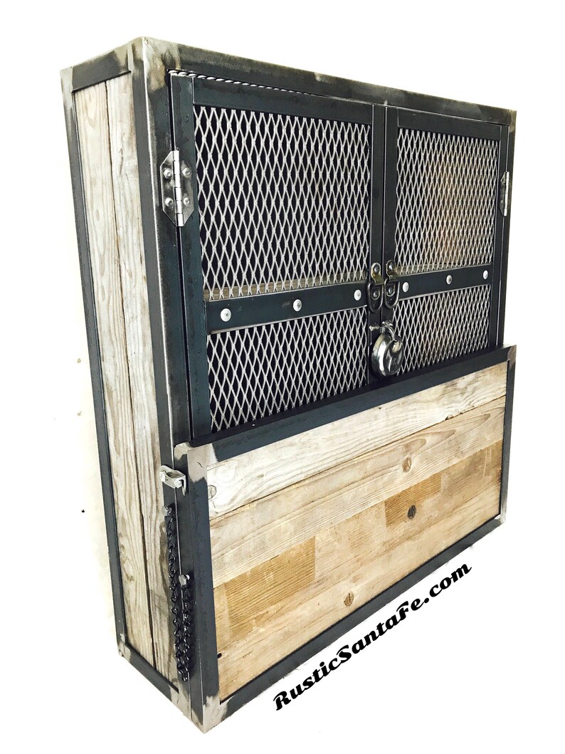 Rustic Bar Cabinet Locking Liquor Storage Glass Holder Etsy