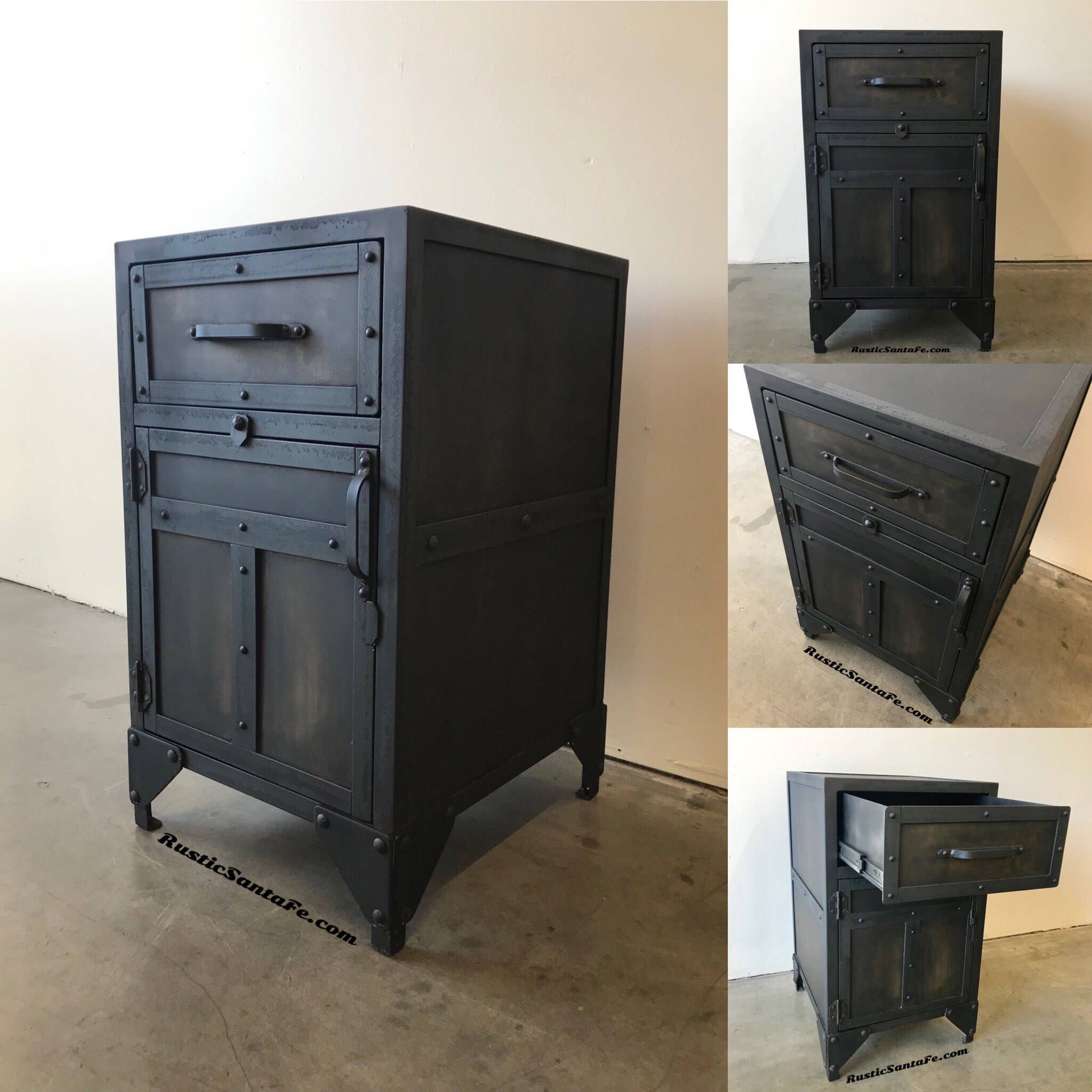 Industrial nightstand metal end table with straps and rivets Etsy