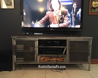 68" industrial media console, industrial tv stand, rustic console, urban loft