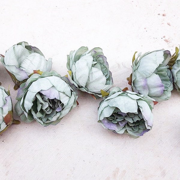 5 Heads 3.8-5 cms Sage Green Peonies Purple Accents Wedding Artificial Flowers, Bridal Decor, Decoration Style s2 Peony Lilac Blush Light