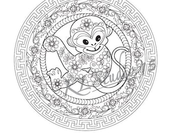 Happy Chinese New Year Coloring Page Instant Download Relax Mandala Designs To Color For Adults Print And