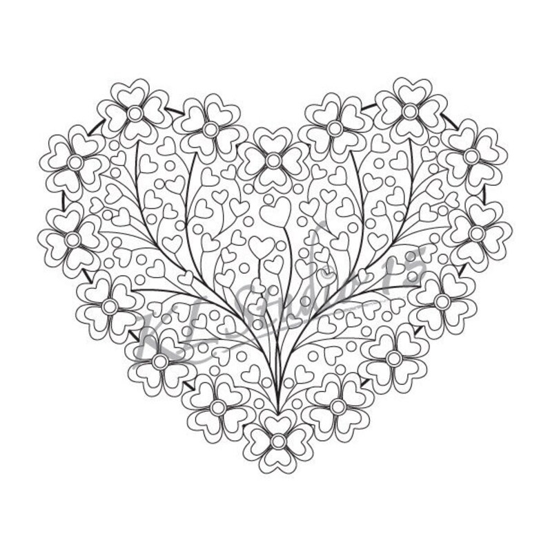 Valentine's Day Mandala Coloring Page | Printable Romantic Heart Design ...