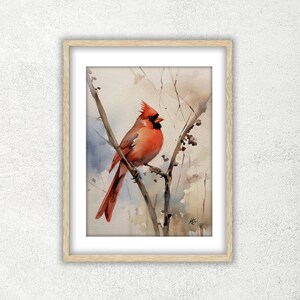 Cardinal Watercolor Printable-2 - Wall Art Digital Download-Downloadable Digital Print-JPG image-Watercolor digital printable