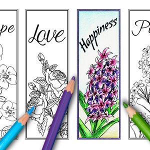 Hope,Love, Happiness, Peace- Coloring Bookmarks Page,  Instant Download, Relax Mandala Designs to Color for Adults to Print and Color