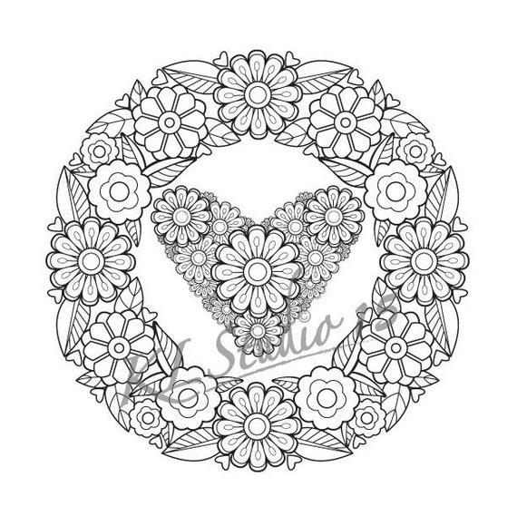 Adult Coloring Book 10 Flowers Coloring Pages , Instant Download, Relax  Flowers Mandala Design to Color for Adult to Print and Color 