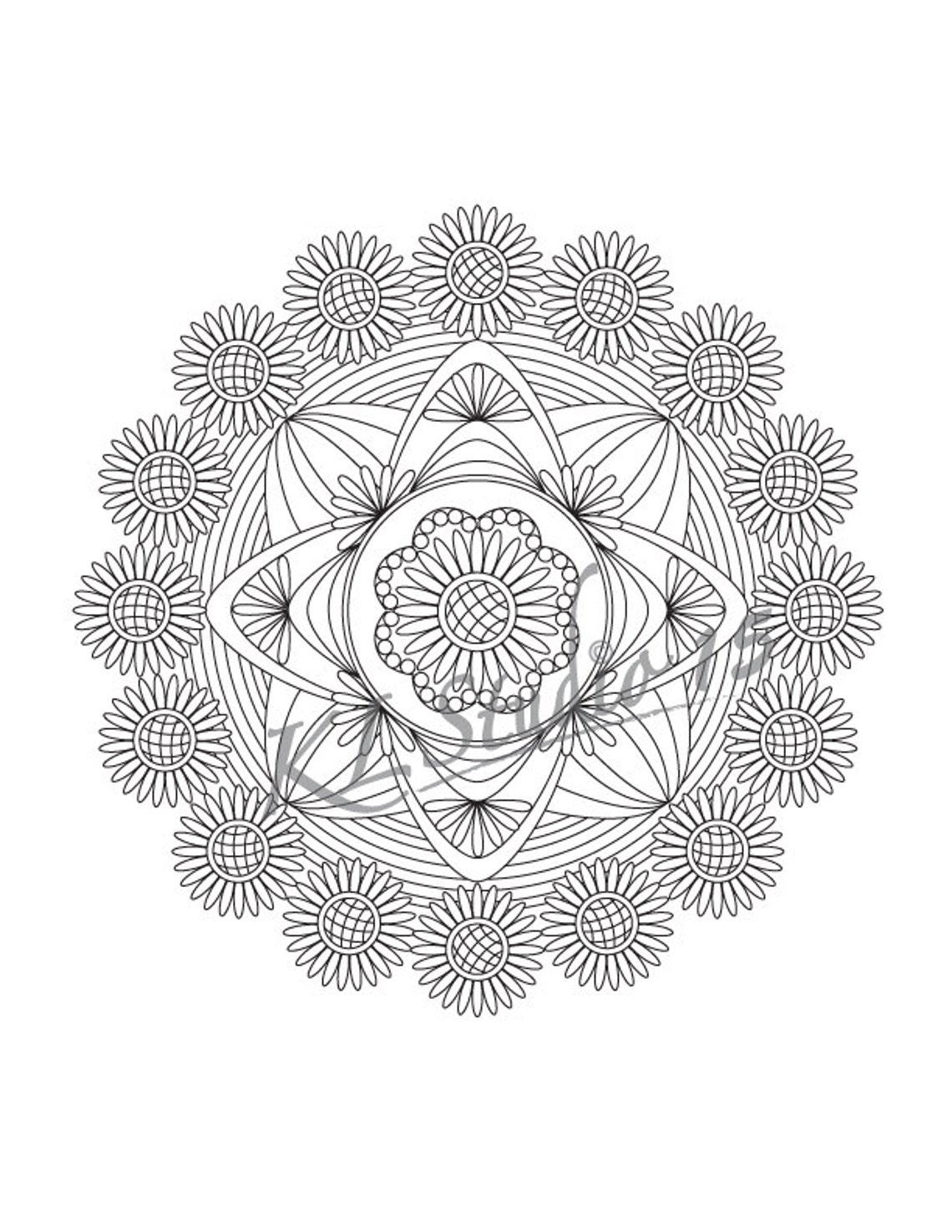 Daisy Coloring Page Instant Download Relax Mandala Designs - Etsy