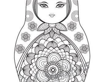 Pagina para colorear de muneca Matryoshka Descarga instantanea Disenos de Mandala relajantes para colorear para que los adultos impriman y coloreen Etsy Espana