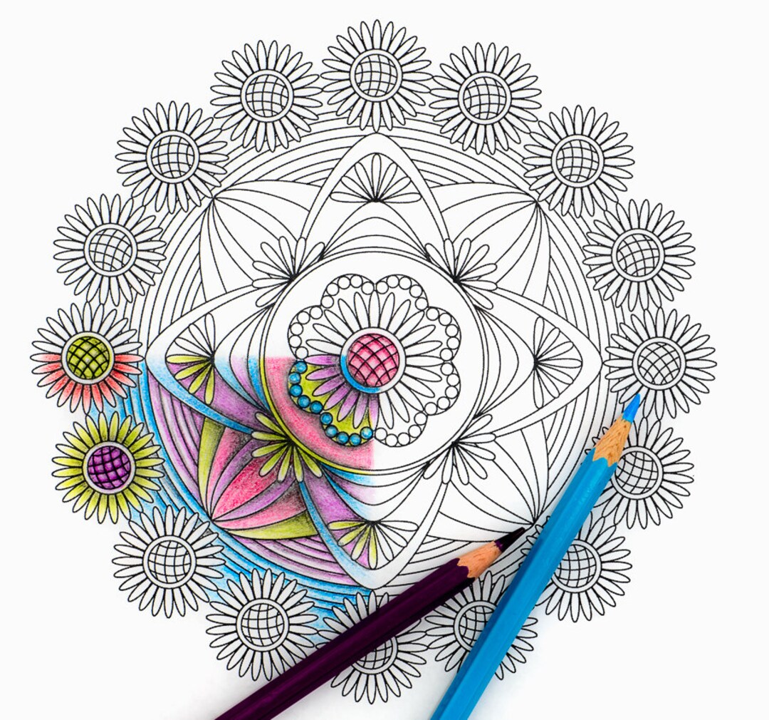 Daisy Coloring Page, Instant Download, Relax Mandala Designs to Color ...