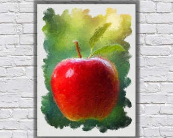 Red Apple Oil Painting Printable - Wall Art Digital Download-Downloadable Digital Print-JPG image-Oilpainting digital printable