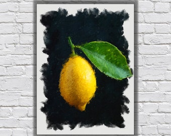 Yellow Lemon Oil Painting Printable - Wall Art Digital Download-Downloadable Digital Print-JPG image-Oilpainting digital printable