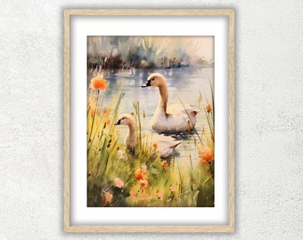 Goose Watercolor Printable - Wall Art Digital Download-Downloadable Digital Print-JPG image-digital print