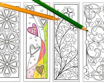 Valentine Coloring Bookmarks Page,  Instant Download, Relax Mandala Designs to Color for Adults to Print and Color