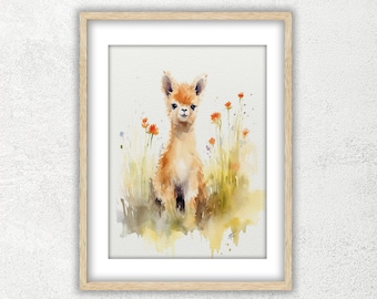 Lama-2 Watercolor Printable - Wall Art Digital Download-Downloadable Digital Print-JPG image-digital print