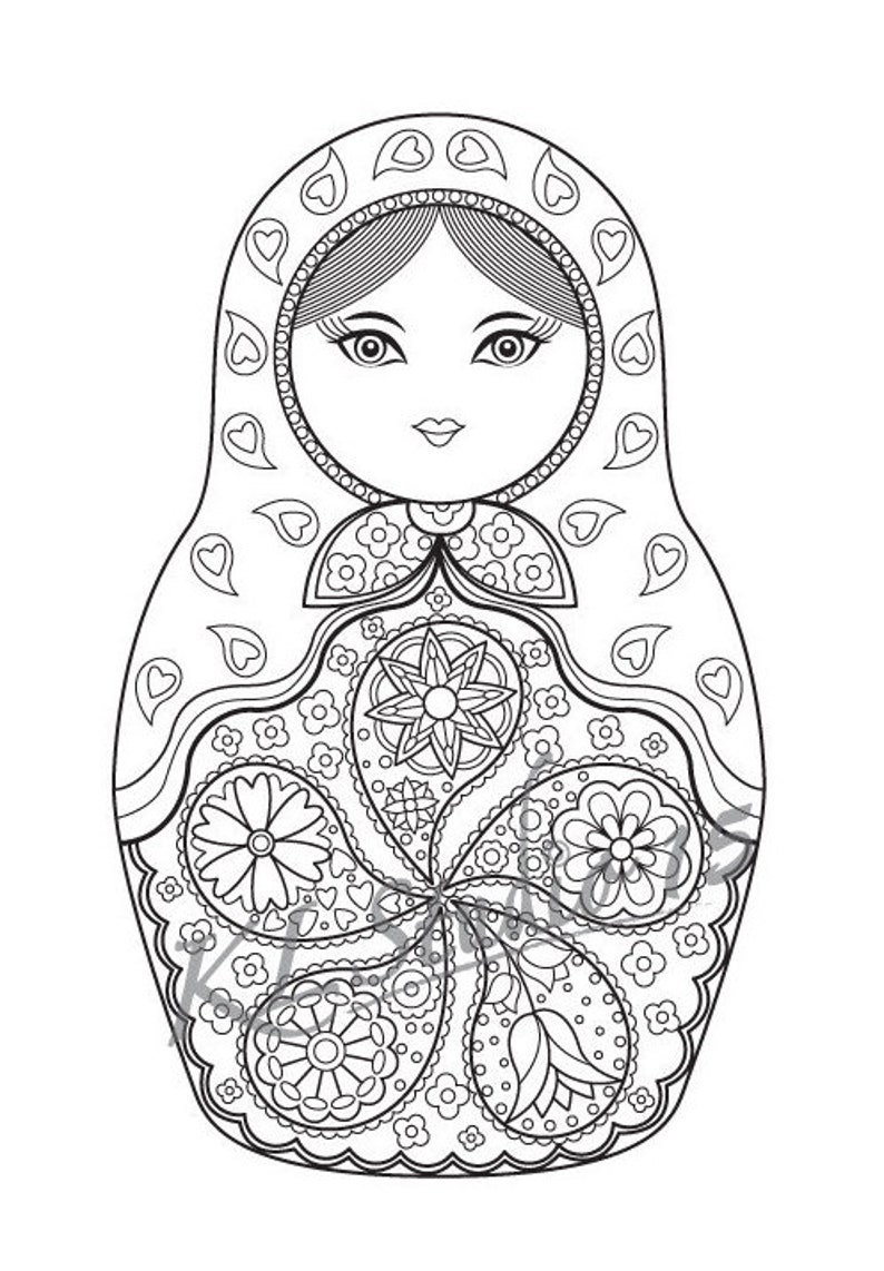 Matryoshka doll Coloring page, Instant Download, Relax Mandala Designs to Color for Adults to Print and Color image 1