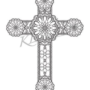 Cross - Coloring page,  Instant Download, Relax Cross Designs to Color for Adults to Print and Color