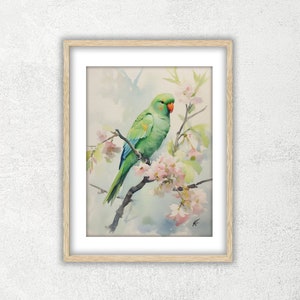 Ring-Necked Parrot-2 Aquarell druckbare Wand Kunst Digital Download-Herunterladbare Digitaldruck-JPG Bild-Aquarell digital druckbare Bild 1