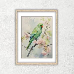Ring-Necked Parrot-2 Watercolor Printable - Wall Art Digital Download-Downloadable Digital Print-JPG image-Watercolor digital printable