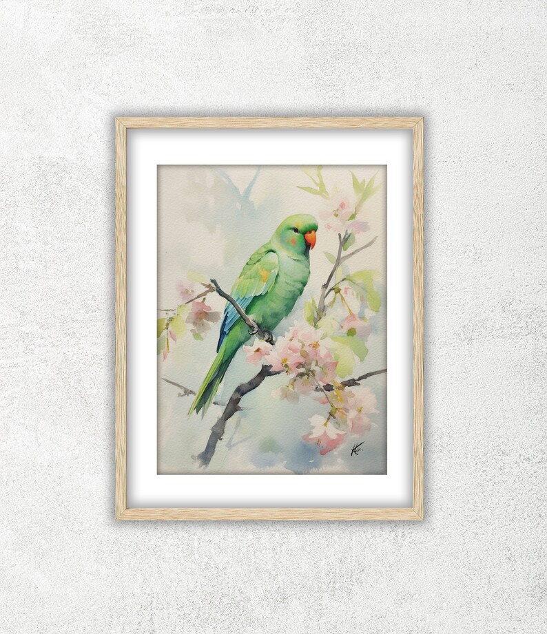 Ring-Necked Parrot-2 Aquarell druckbare Wand Kunst Digital Download-Herunterladbare Digitaldruck-JPG Bild-Aquarell digital druckbare Bild 1