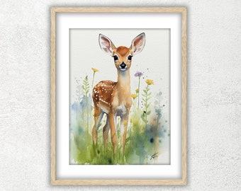 Fawn-4 Watercolor Printable - Wall Art Digital Download-Downloadable Digital Print-JPG image-digital print