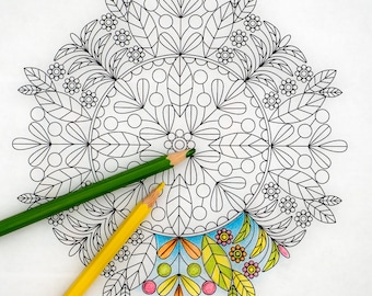Garden Leaves,  Instant Download, Relax Mandala Designs to Color for Adults to Print and Color