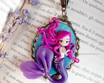 Siren in polymer clay; chibi doll fantasy polymer clay; polymer clay ; bronze base.