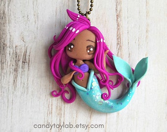 Chibi mermaid in fimo - Kawaii doll necklace fimo polymer clay polymer clay decorations in resin - fantasy jewelry