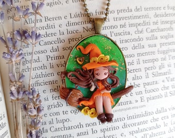 New * on sale * Chibi Witch - Fimo necklace; cute doll ; polymer clay jewellery; resin jewelry