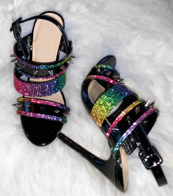 rainbow strappy heels