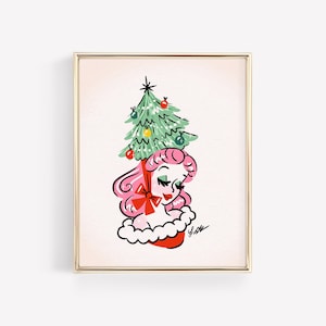 Vintage Christmas Tree Hat Art Print • Designed by Shea • Holiday Decor • Retro Style • Vintage Style