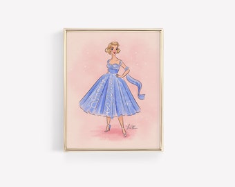 Betty in Blue • Art Print • Vintage Style • Fashion Illustration • DesignedByShea