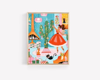 Merry Cactus – Art Poster • Designed by Shea • Retro Christmas • Cactus Art • Mid-Century • Vintage Style • Retro Illustration