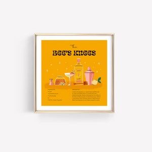 The Bee's Knees – Art Print • Cocktail Art • Bar Cart • Recipe • Mid-Century