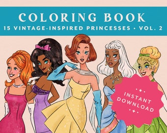 Coloring Book – Vintage-Inspired Princesses Vol. 2 • Designed by Shea • Vintage Style • Art Therapy • Art Kid • Fairytale Art