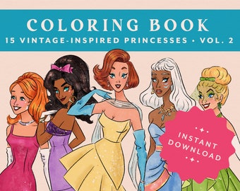 Livre de coloriage – Princesses d'inspiration vintage Vol. 2 • Conçu par Shea • Style vintage • Art-thérapie • Art Kid • Art de conte de fées
