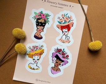 Flowery Femmes - Sticker Sheet • Journaling • Flower Head Vase • Designed By Shea • Scrapbooking