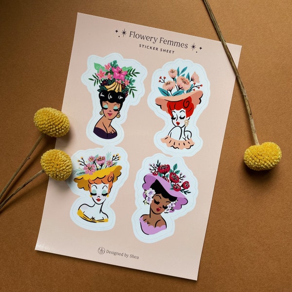 Flowery Femmes - Sticker Sheet • Journaling • Flower Head Vase • Designed By Shea • Scrapbooking