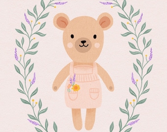 Stuffie Portrait • Commission • Designed by Shea • Custom Digital Portrait • Vintage Style