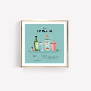 The Dry Martini – Art Print • Cocktail Art • Bar Cart • Recept • Mid-Century