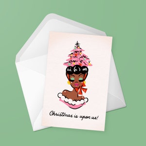 ¡La Navidad está sobre nosotros! — Tarjeta de felicitación • Navidad vintage • Tarjeta de Navidad • Retro • Estilo de mediados de siglo • Estilo vintage • Sombrero de árbol de Navidad