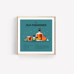De Ouderwetse – Kunst Print • Cocktail Art • Bar Cart • Recept • Mid-Century