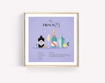 The Français 75 – Tirage d’art • Art cocktail • Bartte • Champagne • Recette • Mid-Century