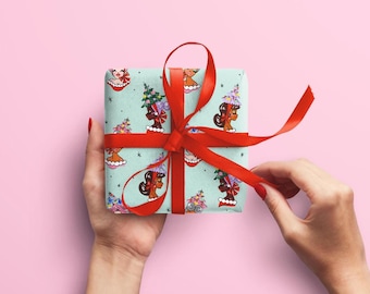 Retro Christmas Trees Mint – Wrapping Paper • Designed by Shea • Merry Kitchmas • Gift Wrap • Retro Style • Illustration