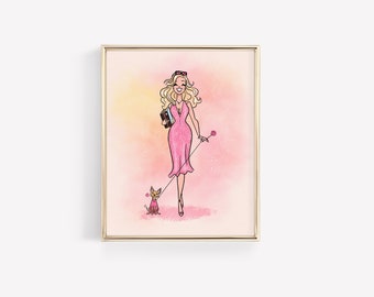 Elle Woods Art Poster • Designed by Shea • Fashion Illustration • Pink
