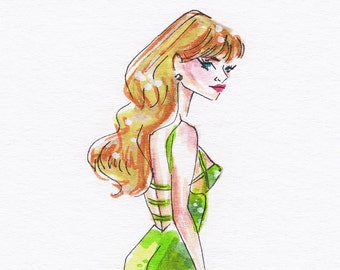 Tay in Green • Original Art • Vintage Inspired • Costume Design • Fashion Illustration • DesignedByShea