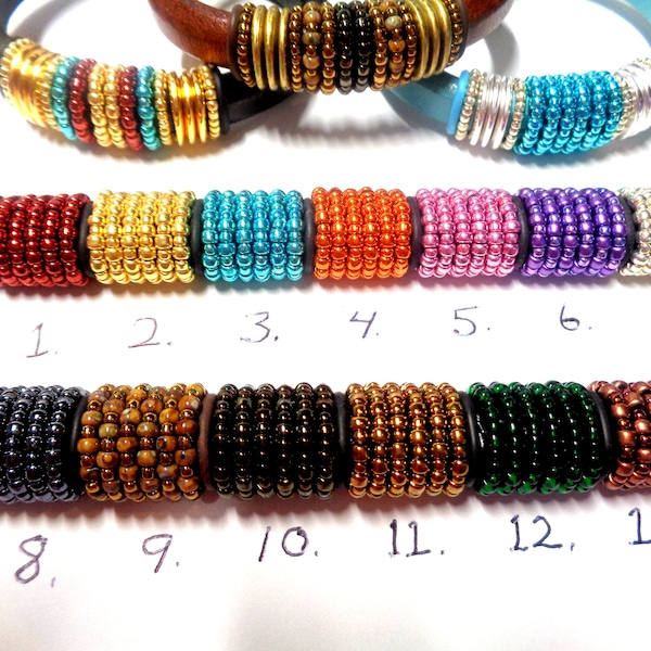 Six  (6) beaded Licorice oh rings  of your choice-- 13 colors to choose from-- 8/0 and 11/0 seed beads